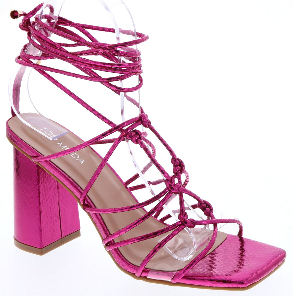 SELENA LACE UP BLOCK HEELS - PINK